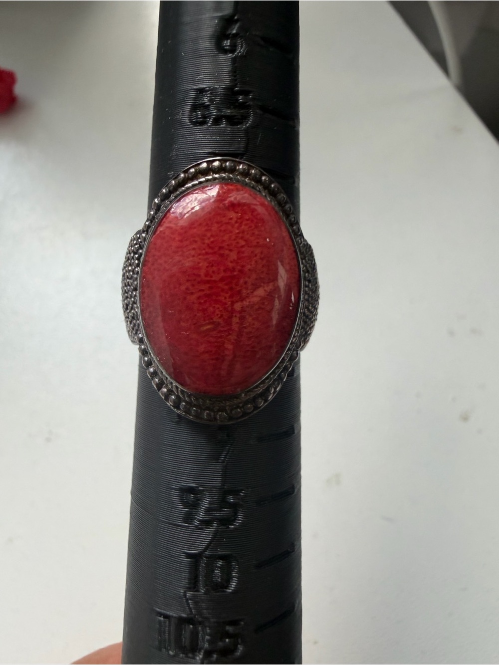 Sterling-Style Unisex Statement Ring with Red Stone and Green Inlay